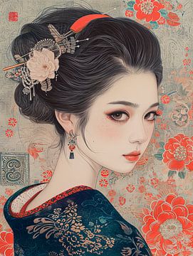 Geisha blauwe kimono van Peet de Rouw
