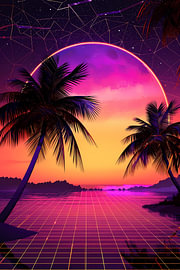 Cyber-Palmen unter dem Neon-Mond (80s Retrowave) von Dave Schloffi