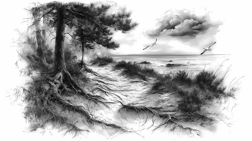 Vieux chemin forestier sablonneux vers le baiser en nuances de gris. par Harry Stok