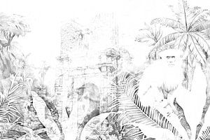 Paysage de jungle avec singe collage noir et blanc