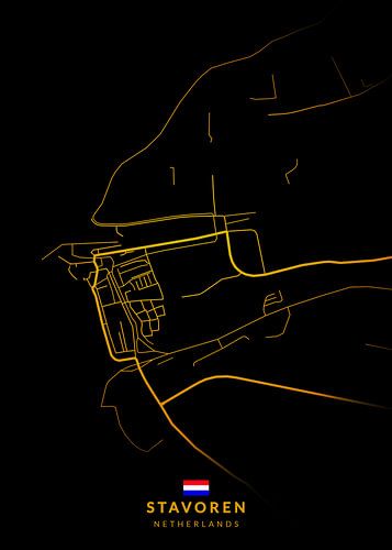 Stavoren Stadsplattegrond Modern Zwart Goud