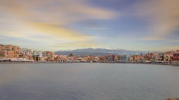 Zonsondergang boven de haven van Chania, Kreta Griekenland.