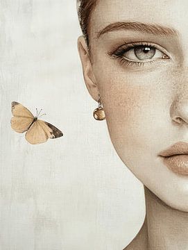 Soft and tender, modern portret met vlinder van Carla Van Iersel