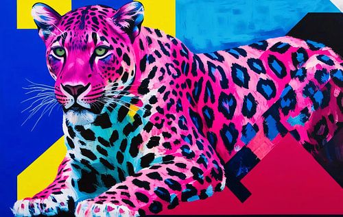 Kleurrijk luipaard pop art schilderij