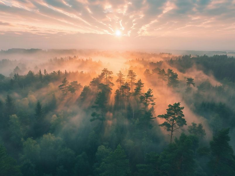 Flug über goldene Wälder von fernlichtsicht