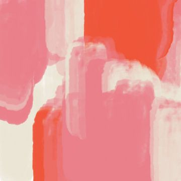 Moderne abstracte kunst in neon en pastelkleuren roze, oranje, wit nr.9 van Dina Dankers