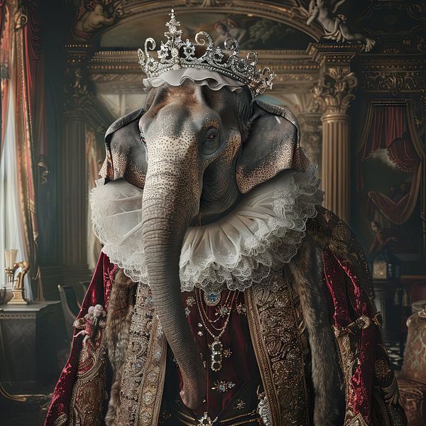 Royal elephant - Baroque animal portrait with crown by Poster Art Shop