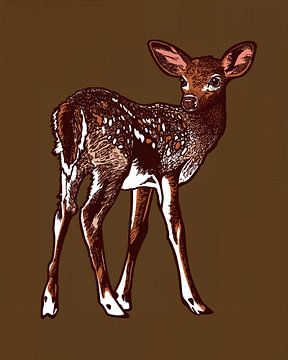 Hert | Illustratie | Bruingroen| Retro van Jansje Kamphuis