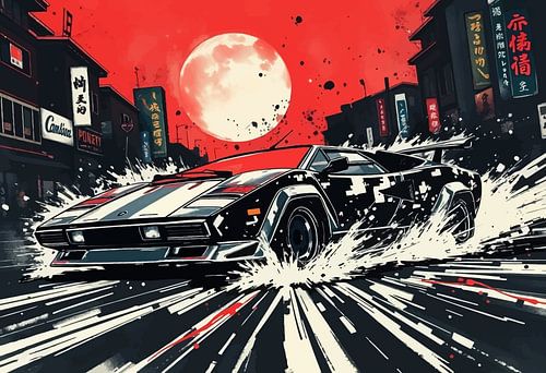 Lamborghini Countach - Red Sky Drift Japanse kunst