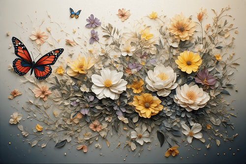 Botanical Harmony — Elegant Floral Relief Wall Art