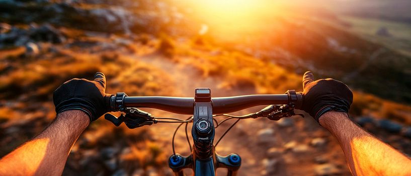 Fahrradfahren bei Sonnenuntergang von Poster Art Shop