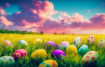 bunte Eier im Gras, Illustration von Animaflora PicsStock