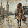 Vrouw op Brug in Londen - mysterieus stadsgezicht schilderij van Joriali Fine Art