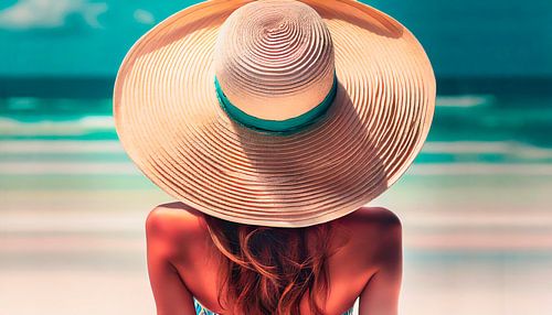 Zee en een vrouw met een hoed