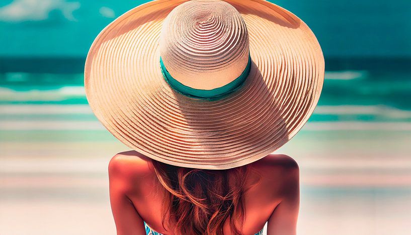 Meer und eine Frau mit Hut von Mustafa Kurnaz