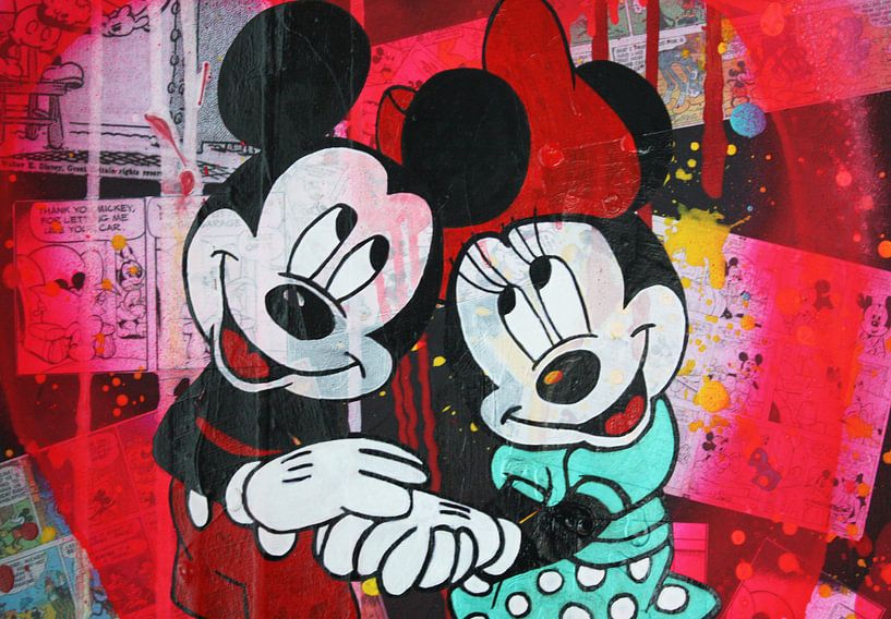Mickey en Minnie Mouse Roze Hoofden van Kathleen Artist Fine Art