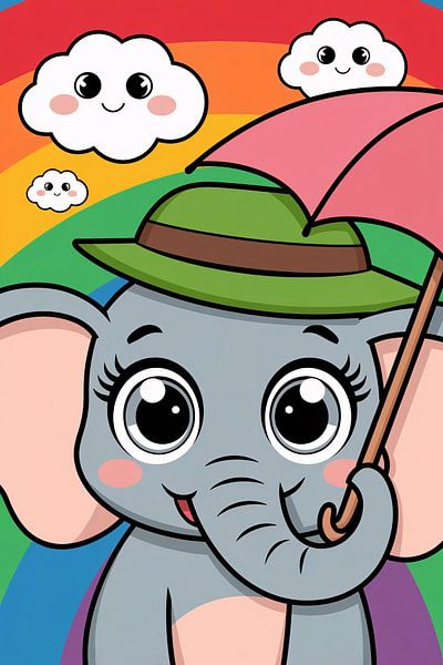 Cheerful elephant with umbrella by Art & Soul Creations