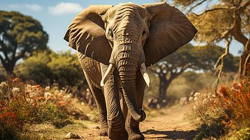 une photo d'un éléphant se tenant dans un parc animalier sur Animaflora PicsStock