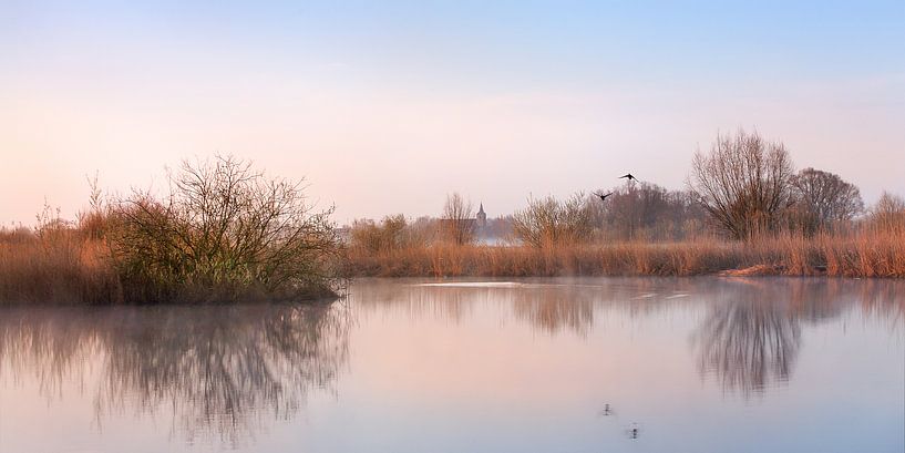 Verstild landschap met vliegende eenden. by Evert Jan Kip