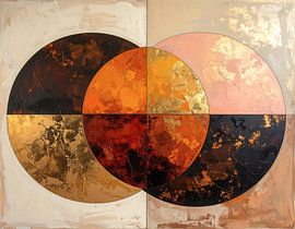 Serie van vier - cirkel vorm in warme kleuren rood bruin goud roze en gebroken wit 4 van 4 van Emiel de Lange