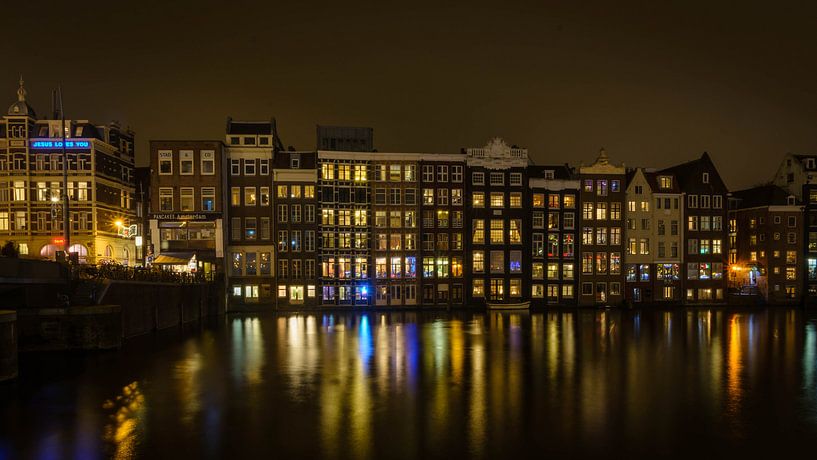 Amsterdam Damrak by night by Jacqueline Kroezen