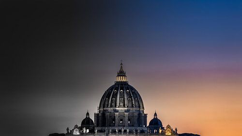 Dome of St. Peter's Basilica in Rome - semi coloured