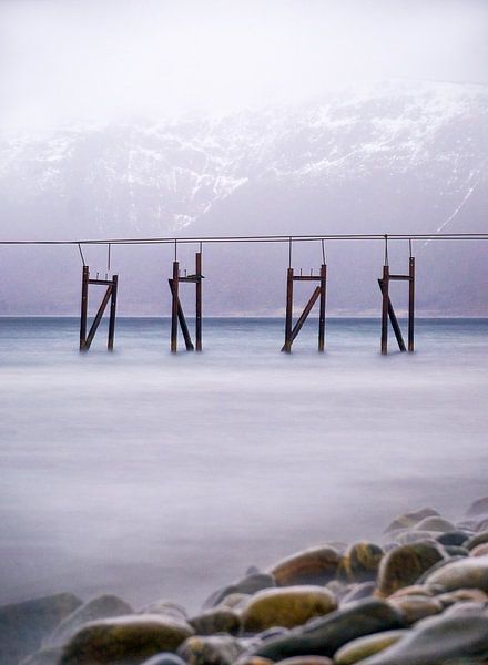 Winter landscape with old pier on Godøy, Ålesund, Norway by qtx