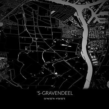 Schwarz-Weiß-Karte von 's-Gravendeel, Süd-Holland. von Rezona