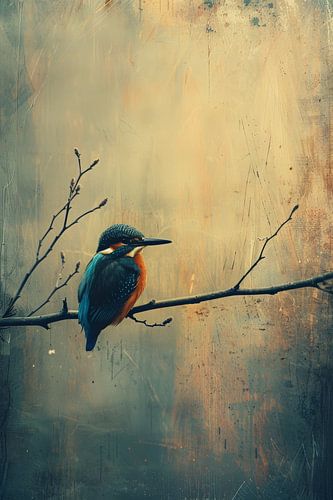 Un martin-pêcheur perché sur une branche dans une atmosphère paisible