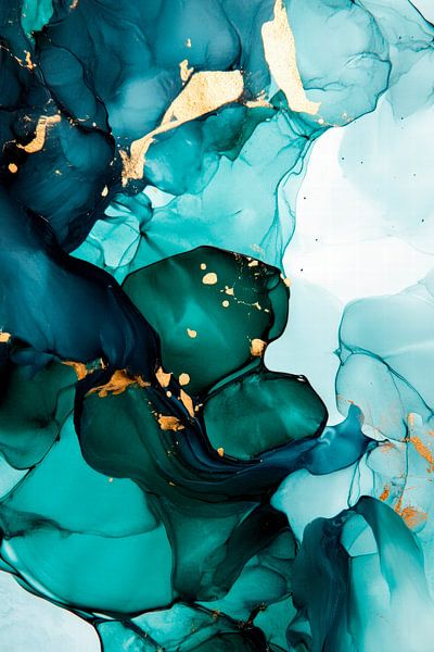 Flowing watercolour art with gold accents by Poster Art Shop