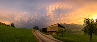 Colourful mammatus clouds above the Alps
