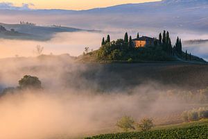 Sonnenaufgang auf dem Podere Belvedere, Toskana, Italien