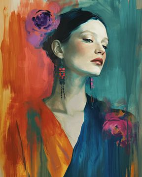 Kleurrijk modern portret van Carla Van Iersel