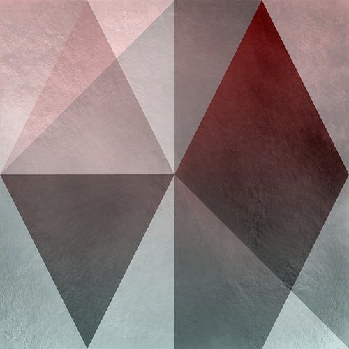 Abstracte geometrische kunst in pastelroze, paars, taupe en zilver.
