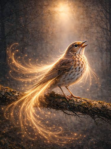 Grive musicienne dans la lumière brillante - Illustration de la nature