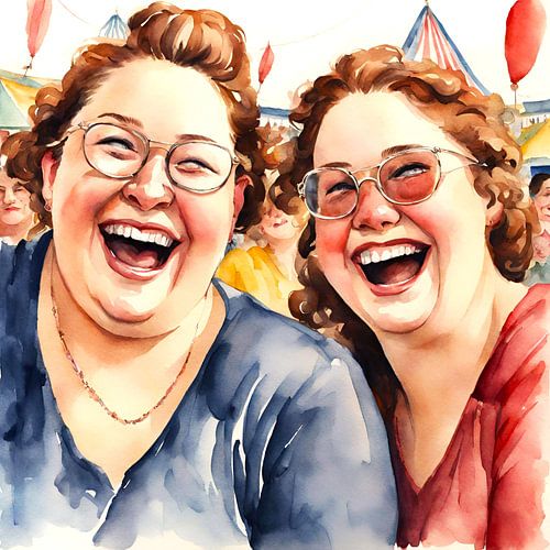 2 gezellige dames poseren op de kermis