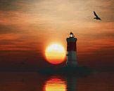 Phare de Pierre Noires avec un coucher de soleil et des nuages Cumulus par Jan Keteleer Aperçu