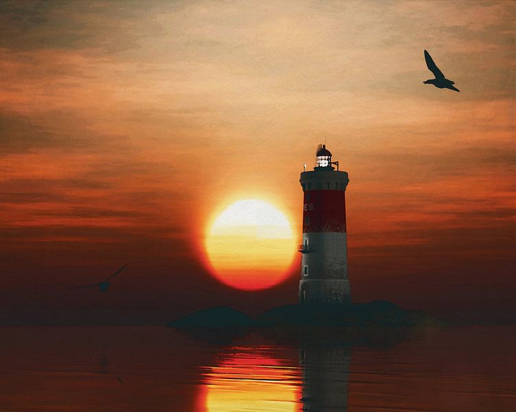 Phare de Pierre Noires avec un coucher de soleil et des nuages Cumulus par Jan Keteleer