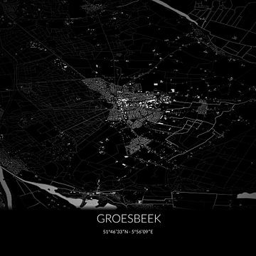 Zwart-witte landkaart van Groesbeek, Gelderland. van Rezona