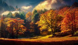 Herfstbos met kleuren en bladeren
