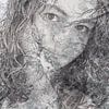 Mysterious girl (creatieve bewerking van vrouwenportret tussen de boomtoppen) van Birgitte Bergman