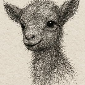 Wire Portrait Baby Ziege (Lamm süße Babyzimmer lächeln neutrale Farbe Frühling) von Natalie Bruns