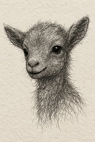 Draad portret baby geitje (lammetje boerderij eigenwijs schattig lief babykamer glimlach neutrale kleur lente)