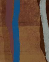 Lignes bleu cobalt, violet, gris et brun sur brun rouille et terre cuite.