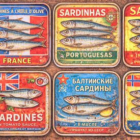 Boîtes de sardines provenant de différents pays sur Claudia Gründler