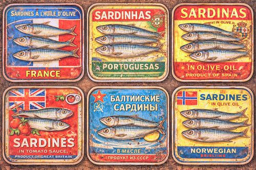 Blikken sardines uit verschillende landen