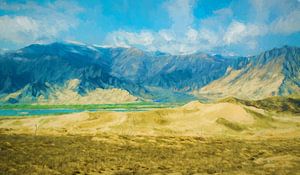 Schilderij van de bergen in Tibet van Rietje Bulthuis