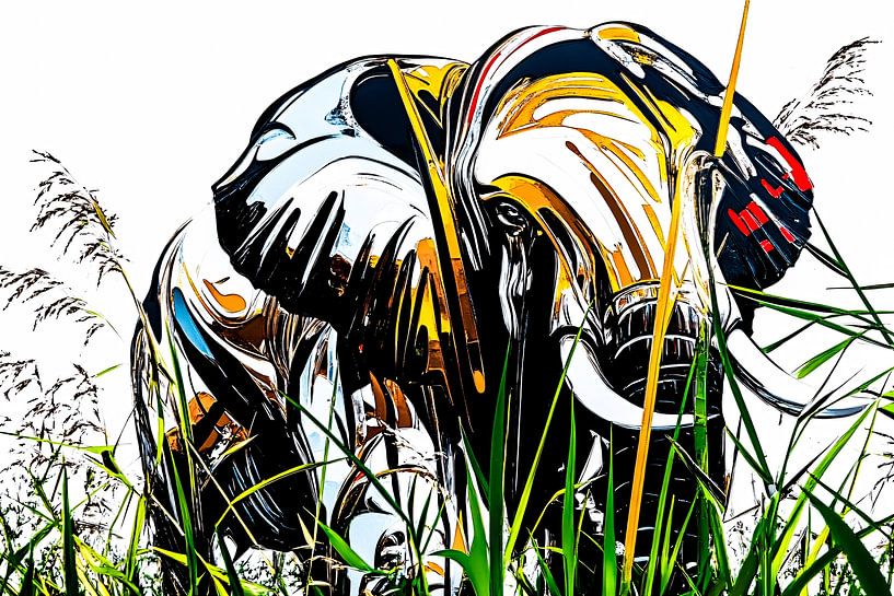 Abstracte olifant in grasveld van Art & Soul Creations