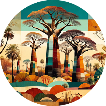 Collage/compositie van Afrikaans landschap met baobabs van Lois Diallo