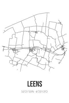 Leens (Groningen) | Landkaart | Zwart-wit van Rezona